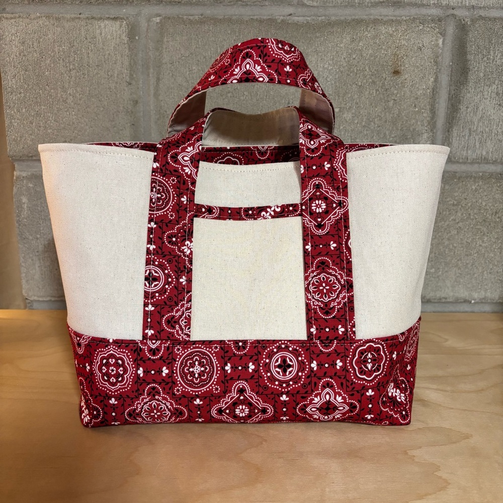 Handmade Red and Cream Tote Bag